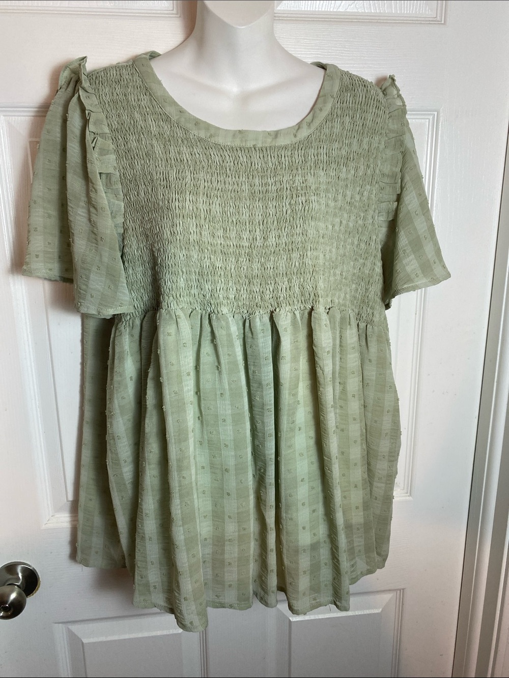 Chic Soul Light Sage Smocked Flutter Sleeve Tunic Top